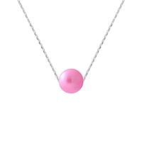 PERLINEA - Collier Perle de Culture d'Eau Douce AAA+ - Ronde 8-9 mm - Rose Fushia - Argent 925 Millièmes - Bijoux Femme