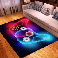 Tapis De Chambre Gaming 140x200cm - Motifs Géométriques Néon Sur Peluche Douce - Antidérapant - Pour Ado/Adulte