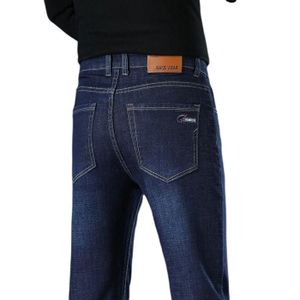 JEANS Jean Homme Coupe droite Taille standard avec 5 poches Effect blanchi Couleur unie Casual-Bleu