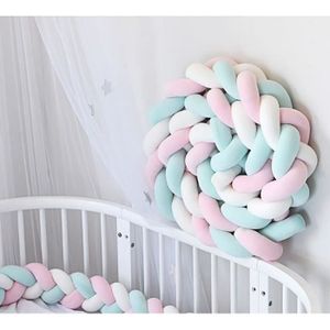 TOUR DE LIT BÉBÉ Tour de Lit Coussin Serpent Coussin Tressé Pare-chocs Velours 3M - Blanc+Rose+Vert - 300cm