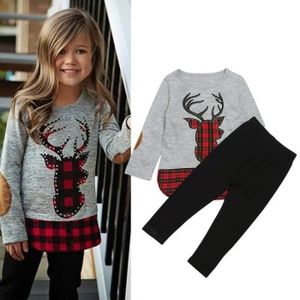ENSEMBLE DE VETEMENTS 1 6 Ans GRIS Enfant Fille Ensemble de Vetement 2 PCS T shirt Gris a Manche Longue Motif Carreaux Rouge Tete de Or Cdiscount Pret a Porter