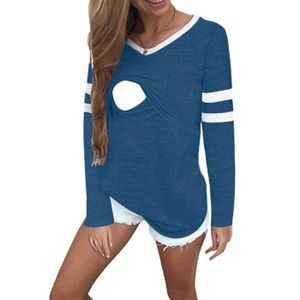 CHEMISIER - BLOUSE Maternité Femmes Rayure Manches Longues Solide Allaitement Sweatershirt Tops Blouse Bleu
