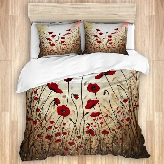 Parure de couette Coquelicots rouges sur le terrain dans le ciel,1