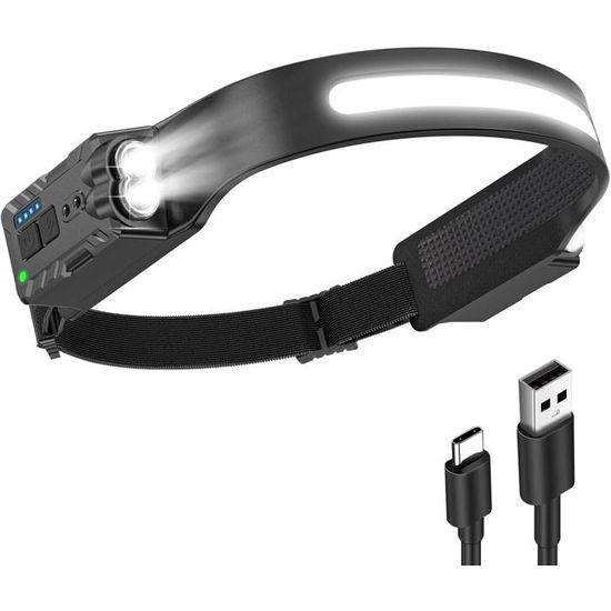 Lampe Frontale PZCC Rechargeable 7 Modes – Détecteur De Mouvement, IPX4, 230°