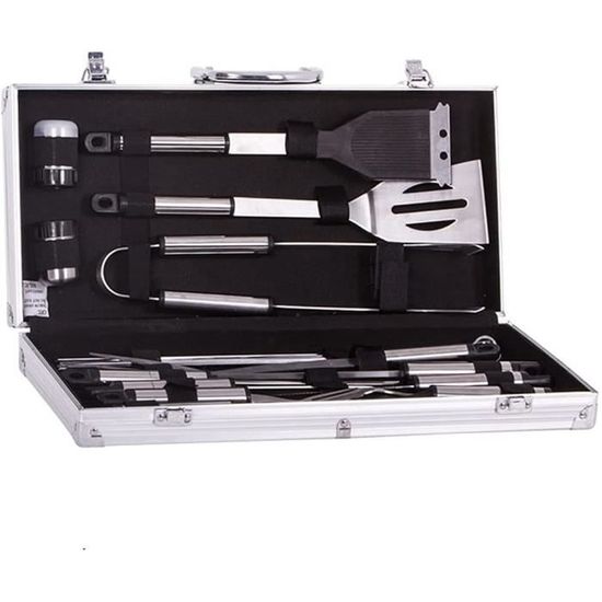 Kit De 10 Ustensiles Barbecue En Acier Inoxydable - Fourchette, Pince, Spatule, Brochettes Et Mallette Portable - Professionnel