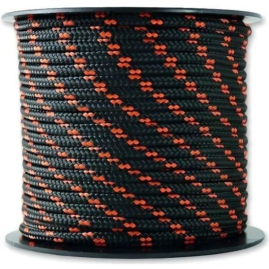 Tresse - Résistance 200 kg - Ø 3 mm x 25 m - Noir et orange