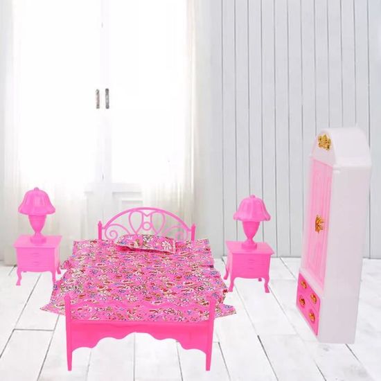 Garosa jouet de maison de poupée 4 pièces accessoires de maison de poupée meubles de chambre à coucher mini lit lampe de bureau