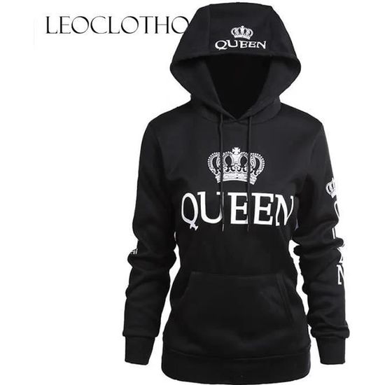 LEOCLOTHO Sweat Femme Imprimer Lettre de Marque Hoodie pull Couple Femme hiver Sweat shirt a manches longues Noir Cdiscount Pret a Porter