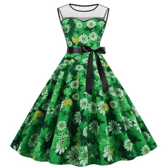 Saint Patrick Robe Saint-Patrick femmes Shamrock Imprimer Robe de soirée maille Splice ...