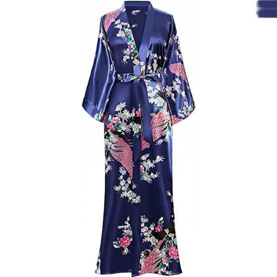 Kimono Robe de Nuit Femme Robe de Chambre Longue Robe de Nuit Peacock