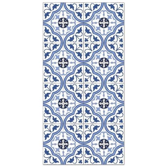 Tapis Vinyle Carreaux Ciment Séville Bleu - 120x160 Cm - Imperméable Antidérapant - Intérieur/Extérieur - 9