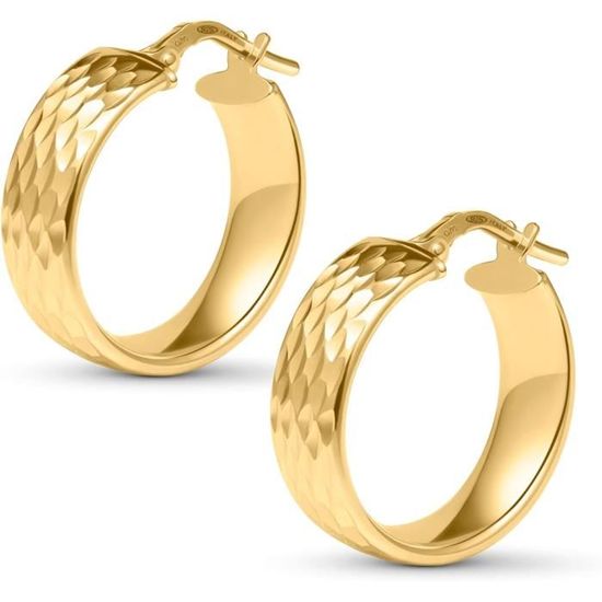 Boucles D'Oreilles Créoles Striées Argent 925 Rhodié - 6 Cm - Bijouxia - Neuf Avec Étiquette