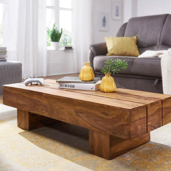 Table à Manger En Bois Massif Sheesham – Dimensions 120x60x76 Cm, Plateau épais 10 Cm, Style Campagne Moderne