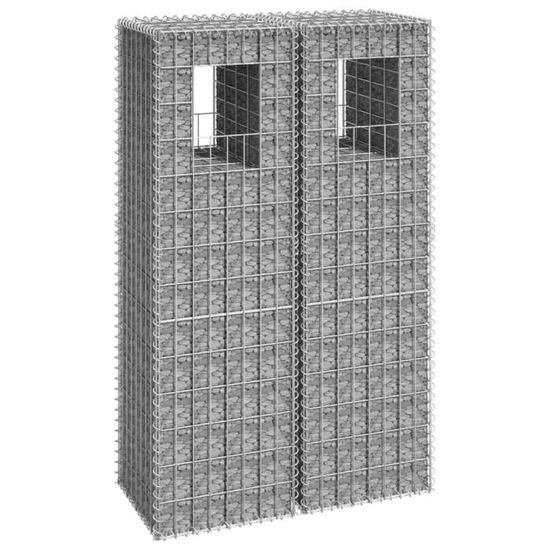 Poteaux à Gabion En Fer 40x40x140 Cm - Lot De 2, Maille 10x5 Cm, Fil 3,5 Mm - Pour Jardin, Décoration Extérieure, Remplissage Pierres