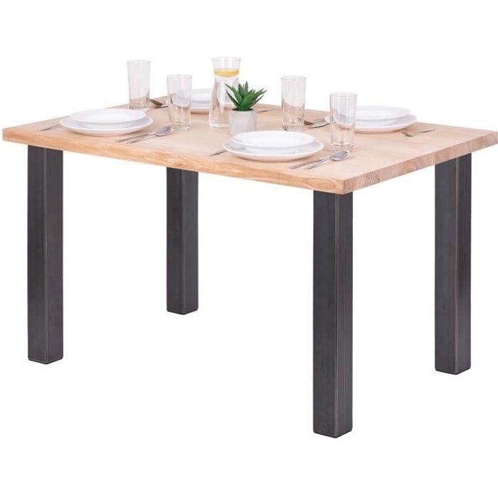 LAMO MANUFAKTUR Table à manger industrielle en bois massif - 120x80x76cm - frêne sévère - pieds acier brut - modèle classic
