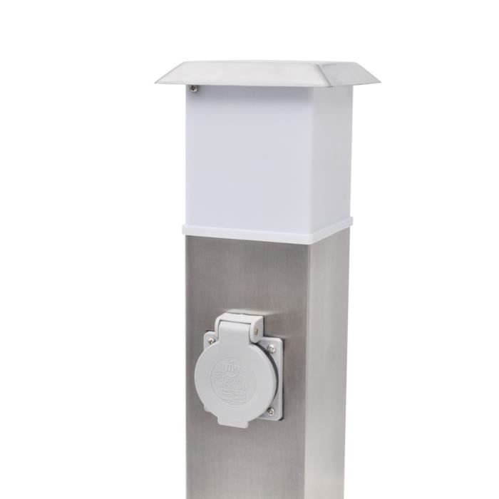 Borne jardin électrique 2 prises en acier inoxydable avec Lampe
