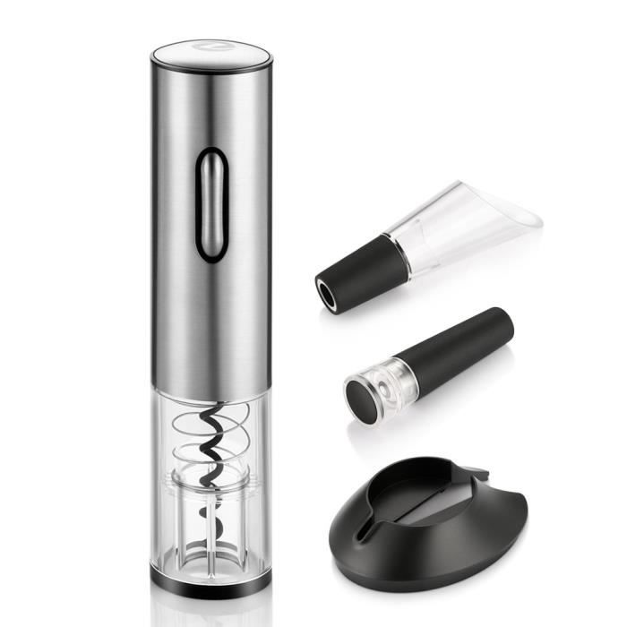 3 en 1 Tire Bouchon Electrique Ouvre-Bouteille Electrique de Vin d'Acier Inoxydable Argent