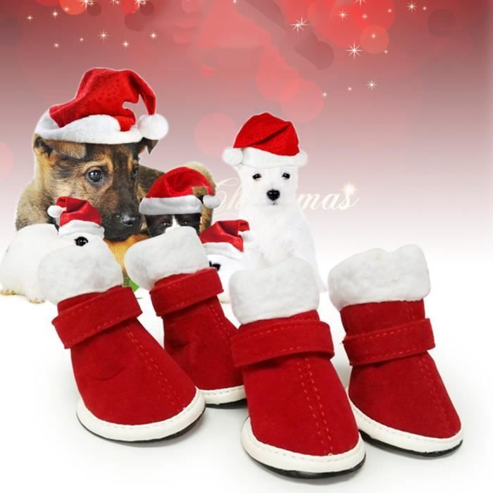 Pet Cat Chien Chaussures Chaussures De Noël Chaud Velours Chaussures Rouge Mode @woke1051