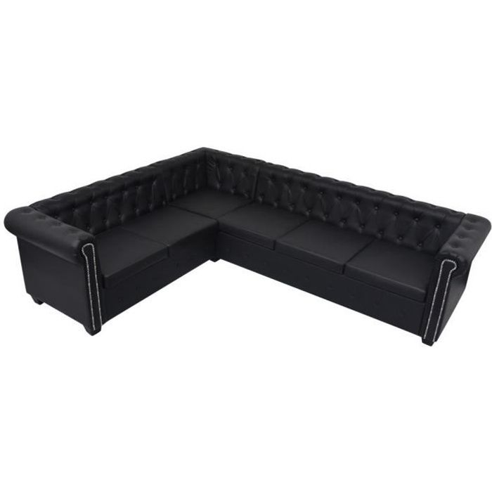 P72 vidaXL Canape d'angle Chesterfield 6 places Cuir artificiel Noir