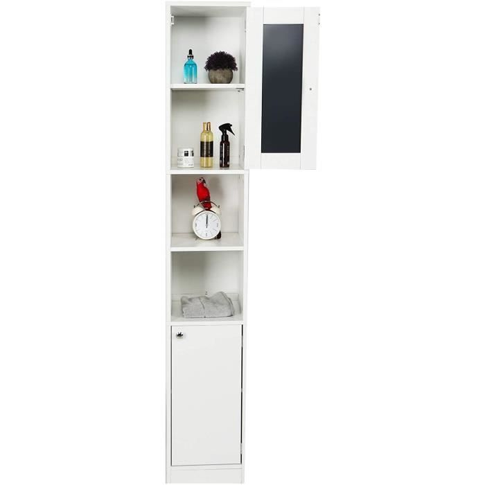 Armoire de Salle de Bain Colonne avec Miroir, Armoire Colonne Grande Armoire de Salle de Bain autoportante Commode Blanche, Armoire