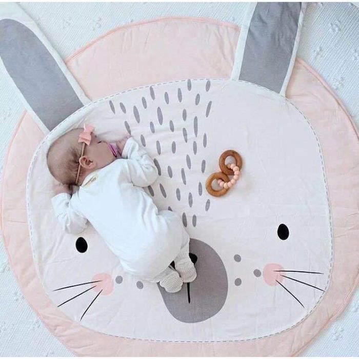 Tapis d'Éveil Bébé Tapis de Jeu Tapis Rond en Coton Doux Décoration de Salle Lapin rose b17920