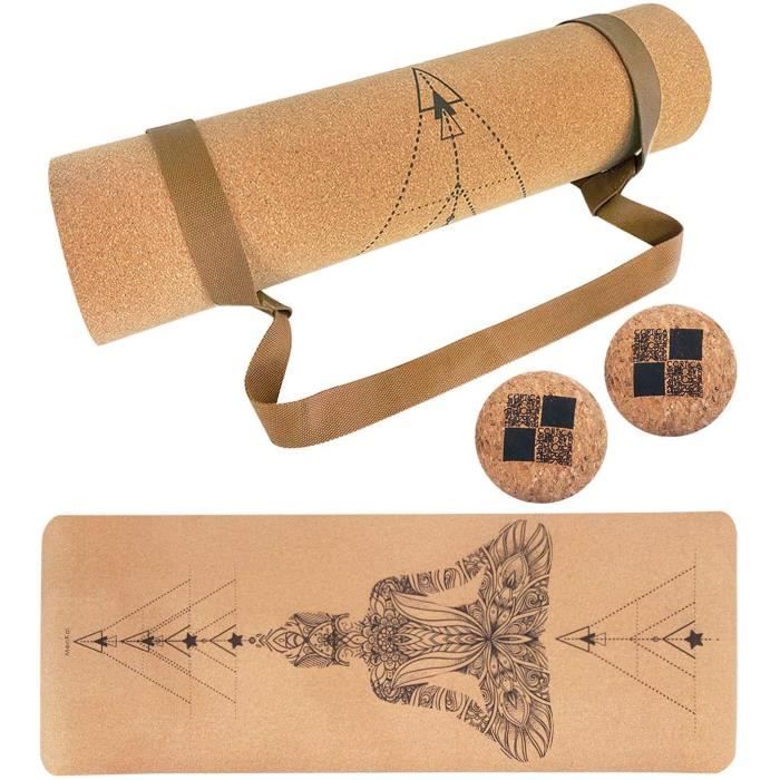 tapis MENKAI-Tapis de Yoga en Bois de Liège,Tapis Sport Portable, Tapis de Sport Écologique Matériaux, Recy166