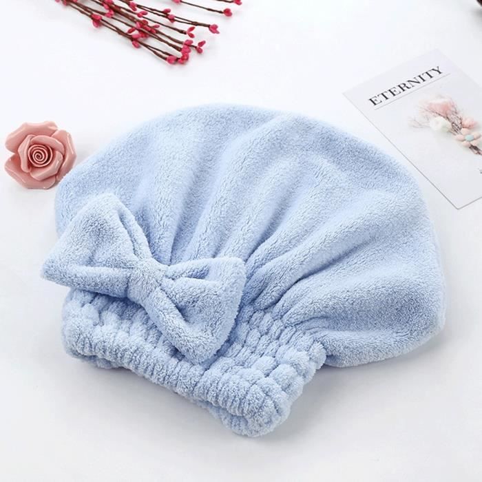 Serviette de bain,Femmes confort bonnet de bain serviette Turban enveloppement cheveux séchage serviette chapeau couvre - Type Bleu