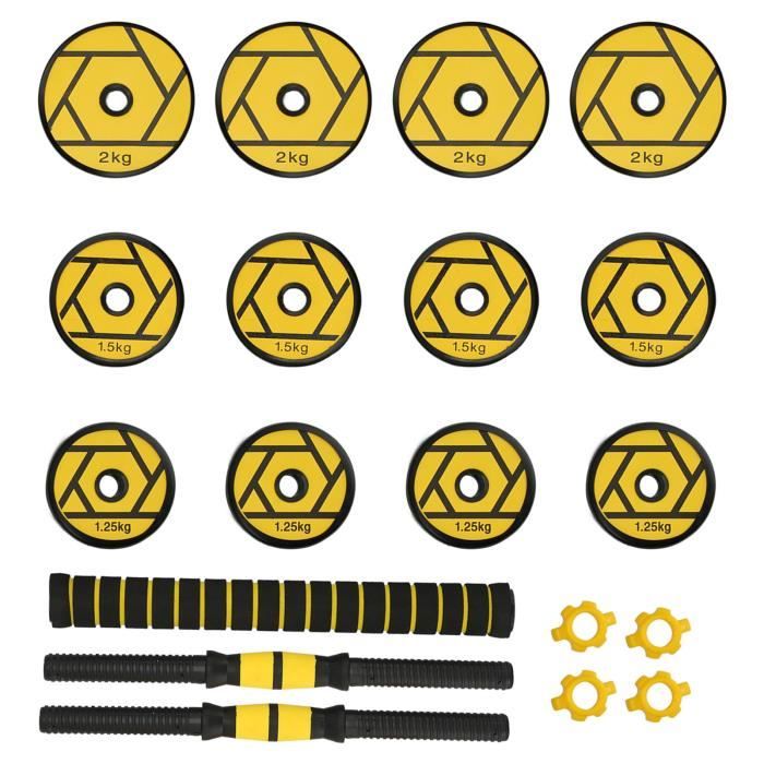 2x Set d'haltères poids barres disques musculation exercices fitness 20kg Gym FR