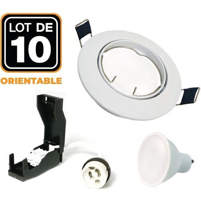 10 Spots encastrable orientable BLANC avec GU10 LED de 7W eqv. 56W Blanc Froid 6000K