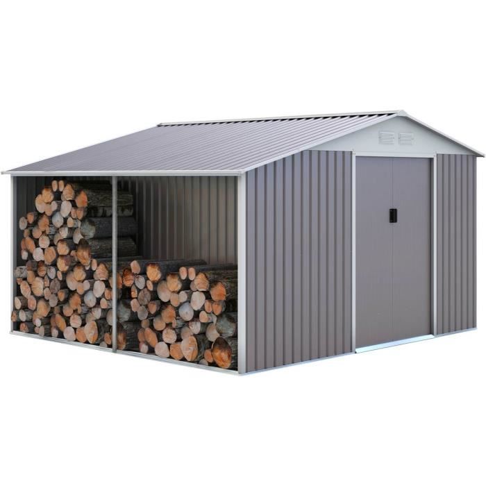 Abri de jardin métal "Dallas" 8,84 m² avec abri bûche