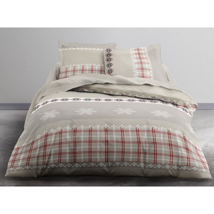 TODAY Parure de couette HANNA en coton flanelle 220x240cm - 1 housse de couette et 2 taies d'oreiller TODAY