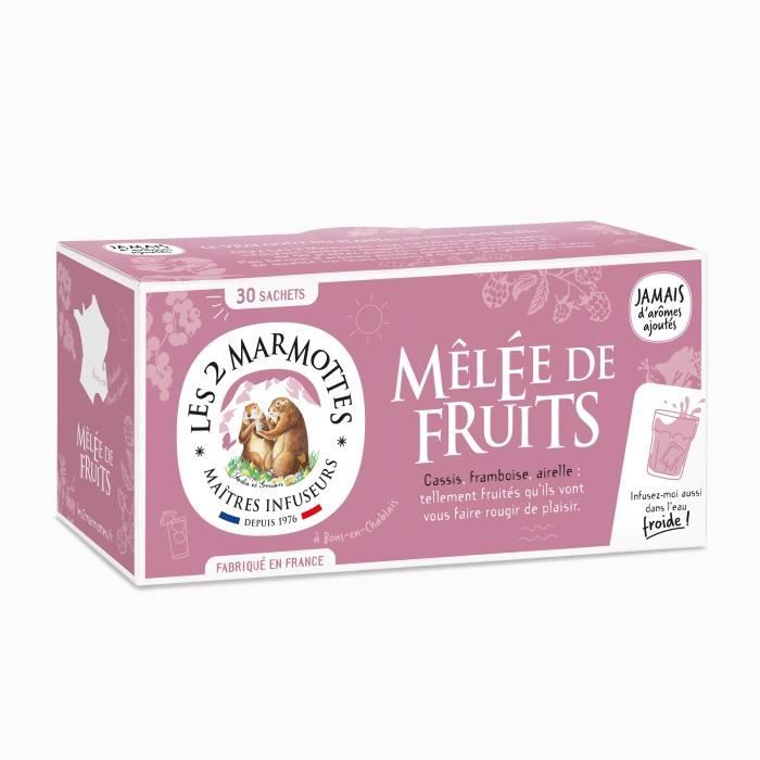 Les 2 Marmottes - Infusion Mêlée de Fruits 30 sachets - Cassis, framboise, airelle - fruitée et fraîche