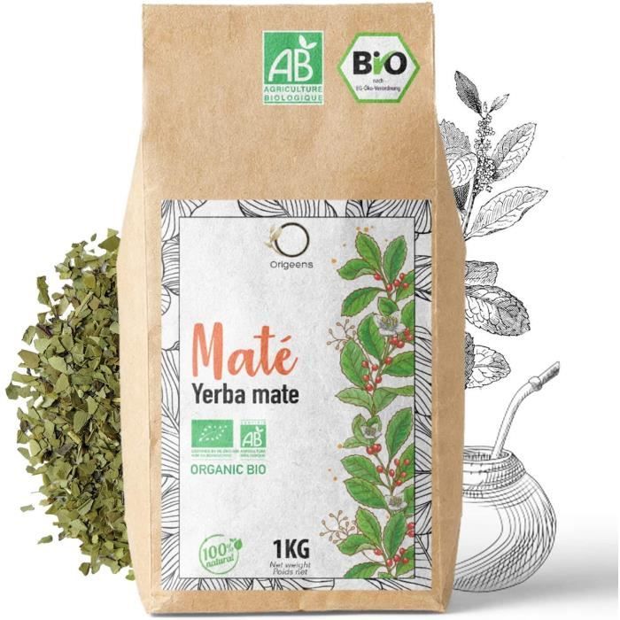 ☘️ YERBA MATE BIO 1KG Grade Supérieur - Yerba Maté Vert Non Torréfié, Feuilles, Sans Tige et Non Poudreux - Boisson Energie et