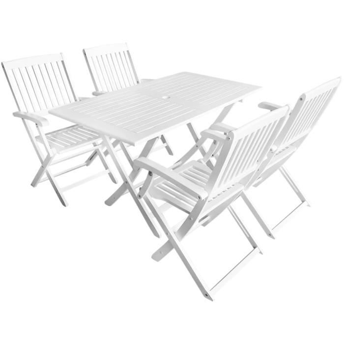 Luxueux Magnifique Moderne-Ensemble de salle à manger d'extérieur 5pcs Bois d'acacia Blanc