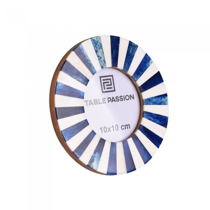 Cadre photo 10x10 cm rond blanc et bleu - Table Passion Blanc