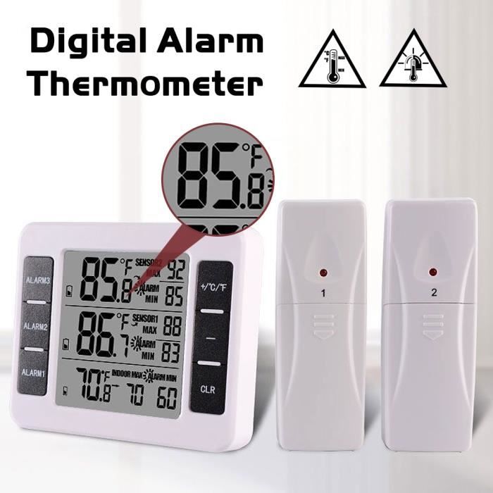 TEMPSA Thermomètre Numérique Alarme Sans Fil Intérieur Extérieur 2 Capteurs
