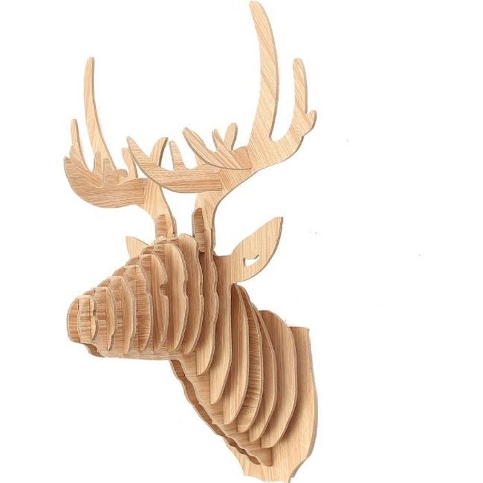TEMPSA Tête de Cerf Sculpture DIY 3D Bois Décoration Murale Blanc