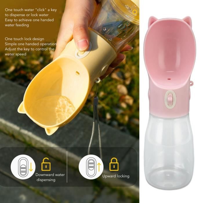 Distributeur d'eau Portable 550ML, Bouteille d'eau Gourde pour Chien Chat Animaux Bouilloire de Voyage (Rose) zhuoshop