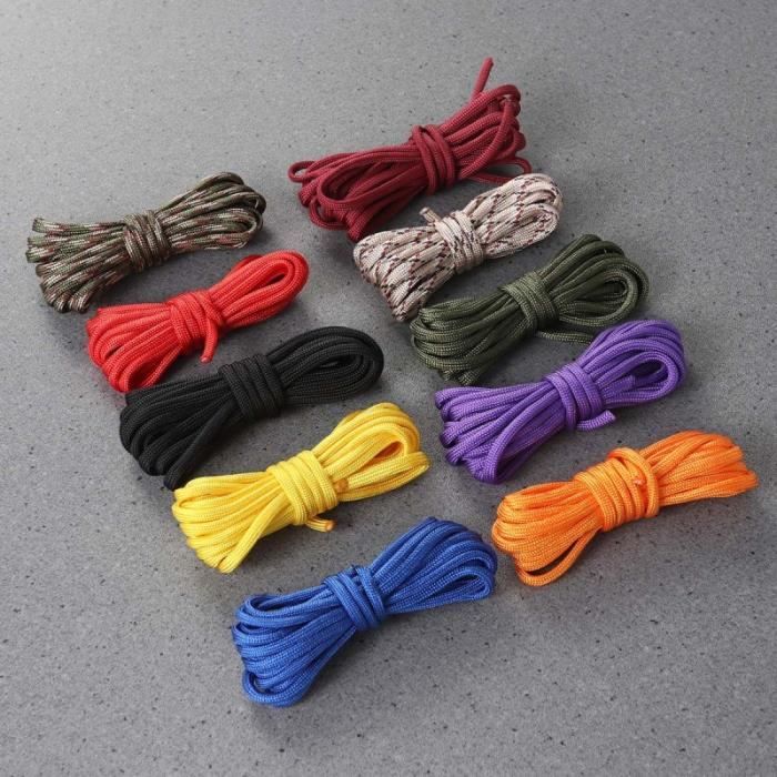 10 pièces à la main multifonctionnel bricolage Paracord corde d'escalade parachute cordon pour Camping CORDE - MATERIEL DE CORDE