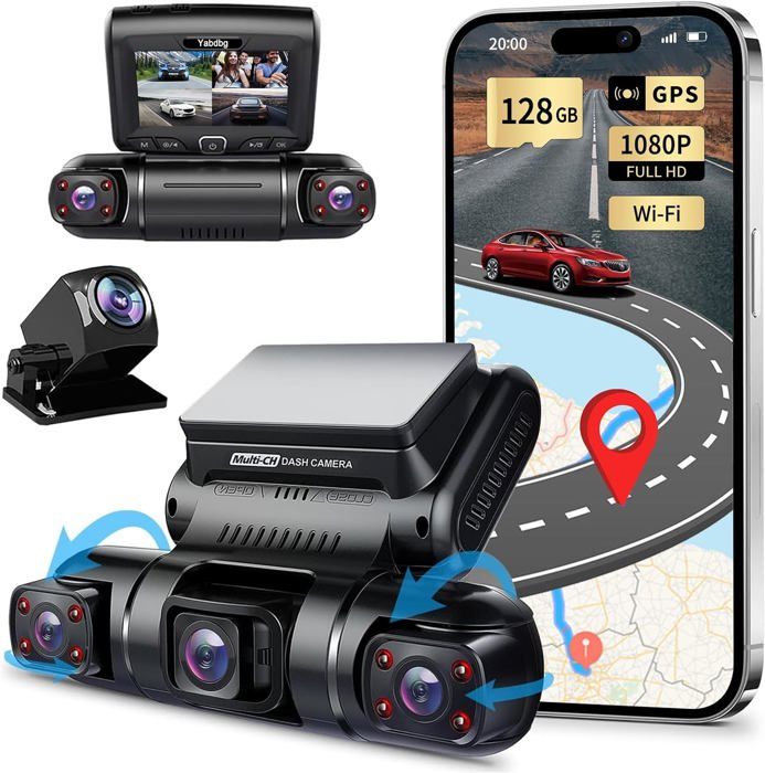 Dashcam 4x1080P CAMECHO - Caméra Embarquée Avant Arrière Gauche Droite WiFi GPS - Carte 64Go Inclus