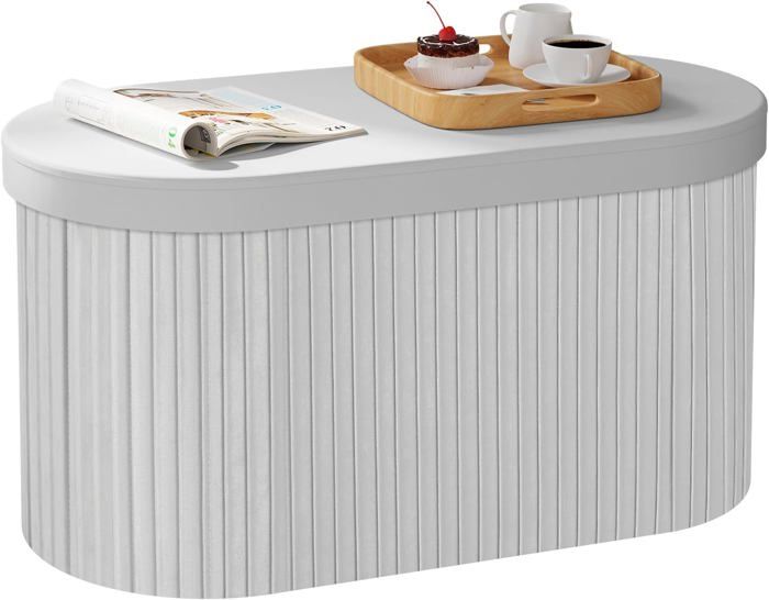 WOLTU Pouf avec Rangement Coffre Ovale Pliable avec Couvercle Rembourré en Velours 76x38x38cm Gris Clair