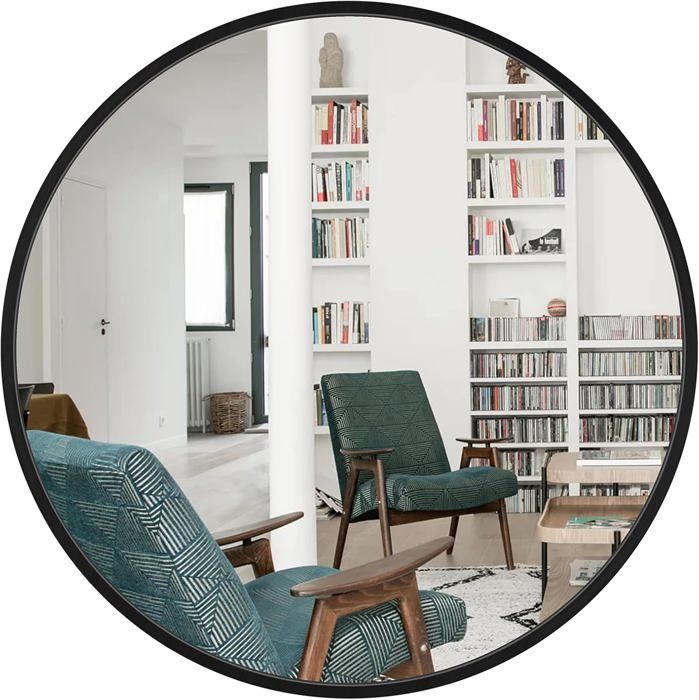 Miroir Mural Suspendu Miroir Rond en Verre HD pour décorer Salle de Bain Salon Chambre Noir40x40cm