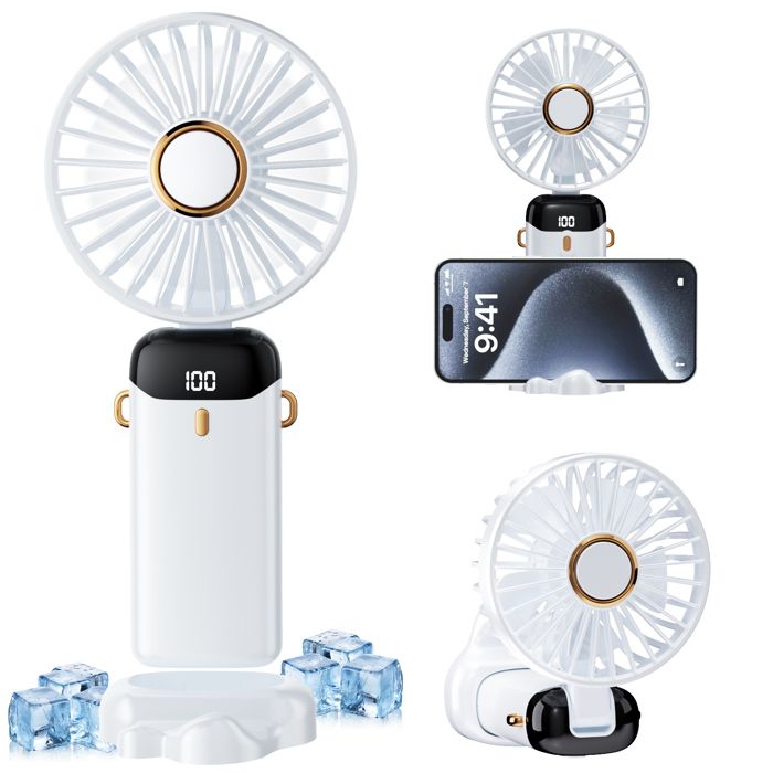 Mini ventilateur de table USB portable, petit ventilateur de table avec 5 vitesses de vent et batterie USB 3000 mAh, ventilateur électrique pliable pour voyage, bureau, maison (bleu) N15