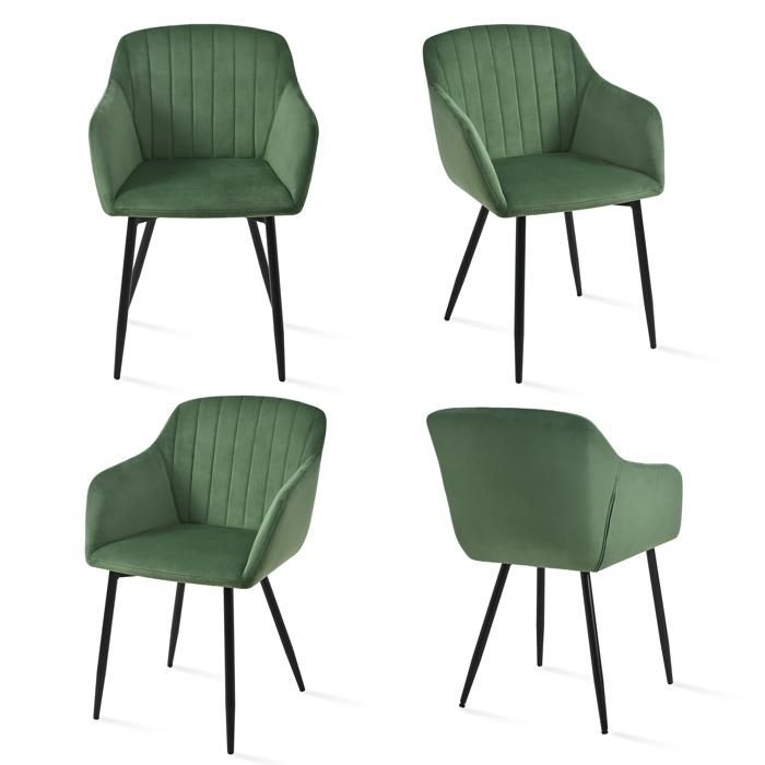Goeurvant Chaises de salle à manger avec assise large et accoudoirs confort minimaliste - Lot de 4 - Vert