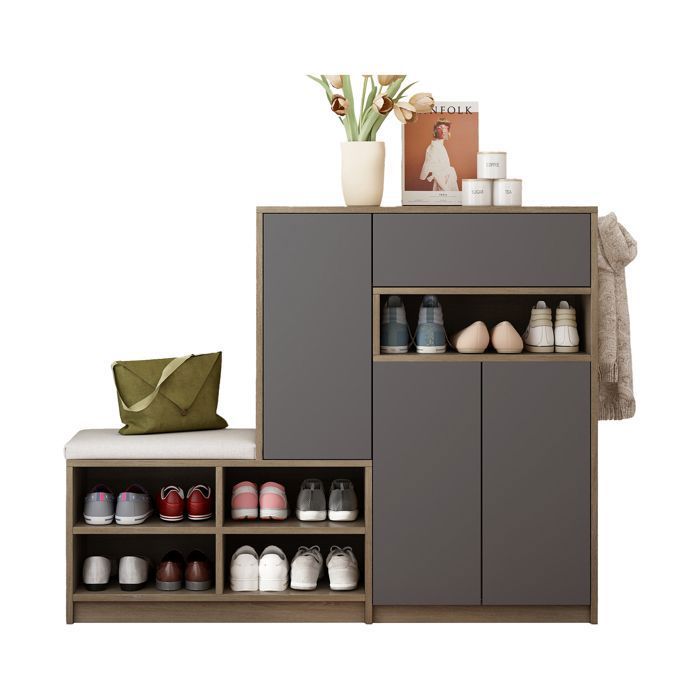 Banc de rangement pour chaussures et armoire à chaussures banc à chaussures avec siège rembourré 140 × 35 × 110 cm Gris