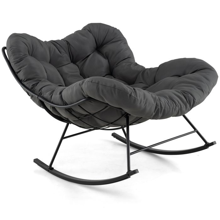 GIANTEX Fauteuil à Bascule Chaise Papasan en Forme dOeuf avec Coussin Epais Charge 205 kg pour Salon Jardin Terrasse Gris