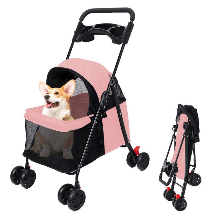 Meilleurs prix pour Poussette pour Animaux - FIANAO - Pliable Maille Respirante 360° Frein Double Grand Panier de Rangement - Rose