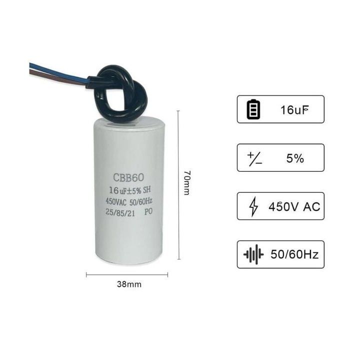 Condensateur CBB60 16uF 450V 50/60HZ condensateur de démarrage, moteur — free download