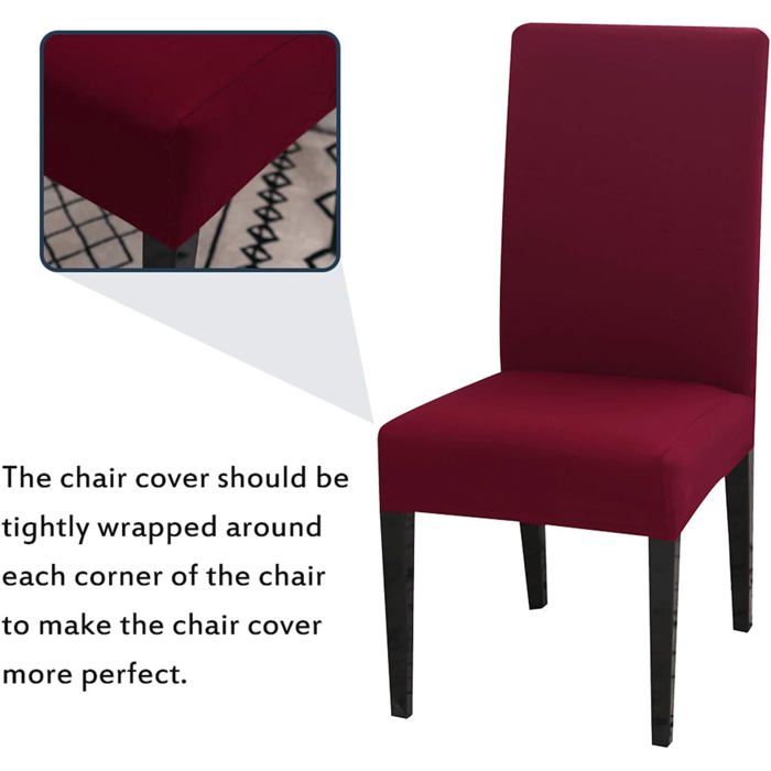 Ensemble de 4 housses de chaise bordeaux vintage extensibles idéales pour les fêtes les mariages et les anniversaires.