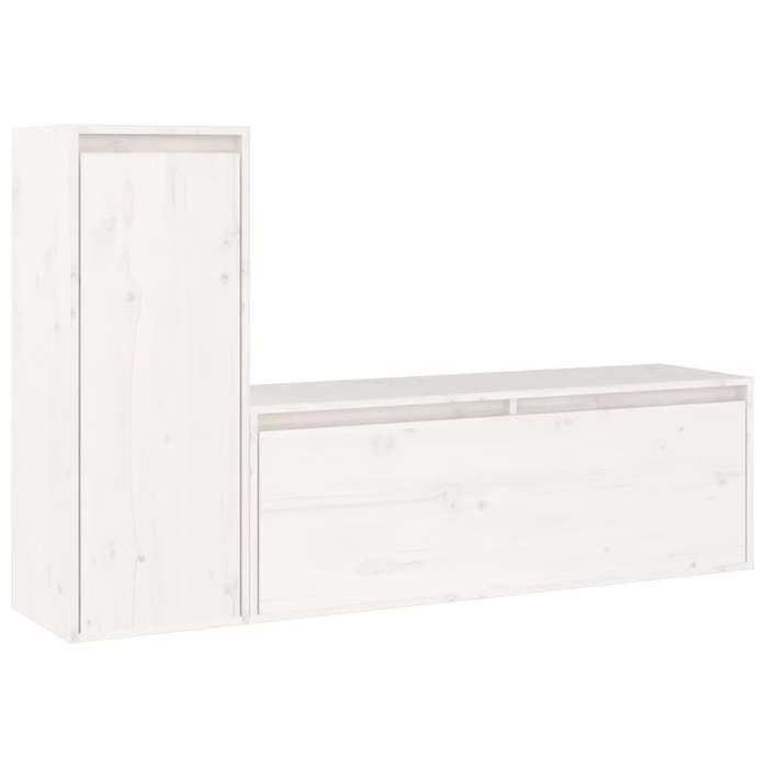 “Winter SaleTOP Armoire TV classique Blanc - Meubles TV 2 pcs Blanc Bois massif de pin PRO19721